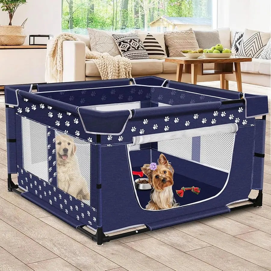 Puppy Playpen, 43.3x43.3 Inch Large Dog Play Pen for Small Pets Cats with Zipper Gate Dog Fence, Thickened Oxford Fabric Dog Pla