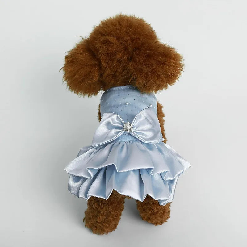 Dog/ Cat Blue Bow Wedding Dress        Pet Dress Dog Cat Hair Loss Prevention Spring/Summer Princess Puppy Pearl Maltese Bear Dress
