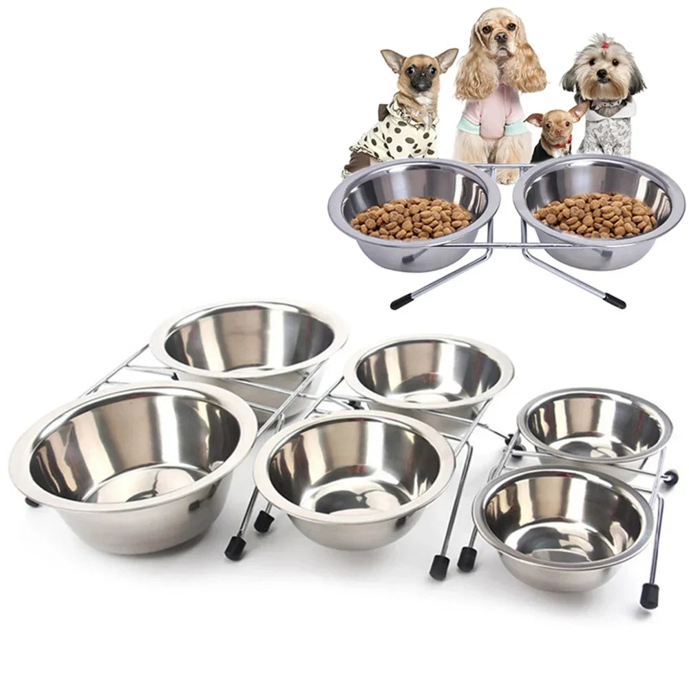 Pet Bowl Stainless Steel Double Bowls Durable Anti Slip