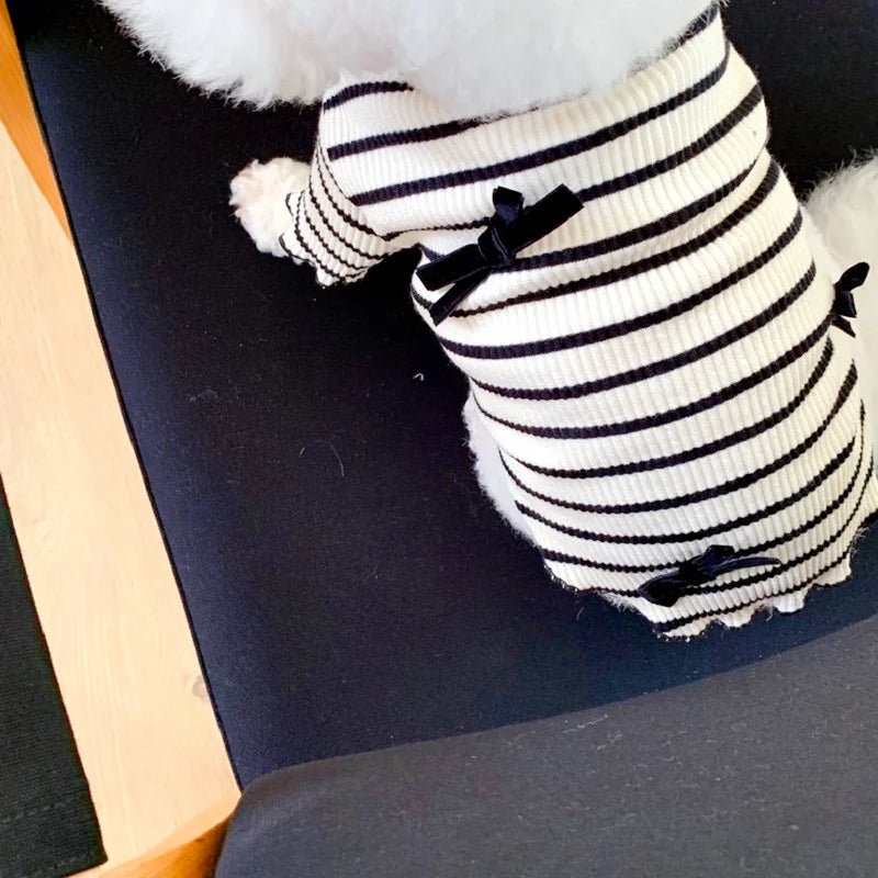 Luxury Dog Clothes Bow Striped Print
