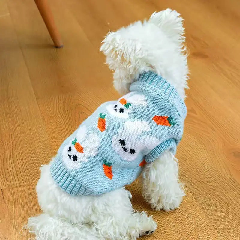 Cute Rabbit Pet Sweater Autumn Winter Dog Cat Clothing Warm Blue Sweater Teddy Bichon Sweater For Small Dogs Pullover Cardigan