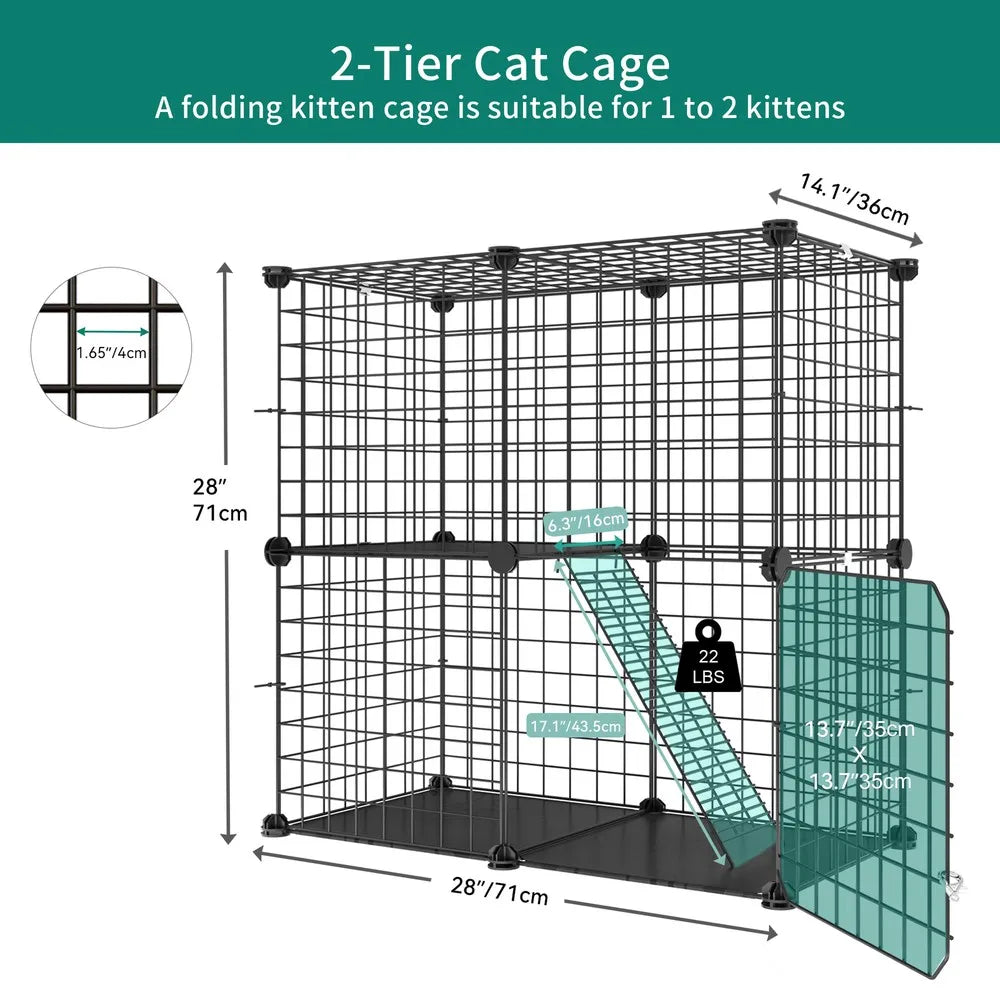 2 Tier Cat Cage Indoor Cat Enclosures Kitten Cage DIY Pet Playpen for 1-2 Cats