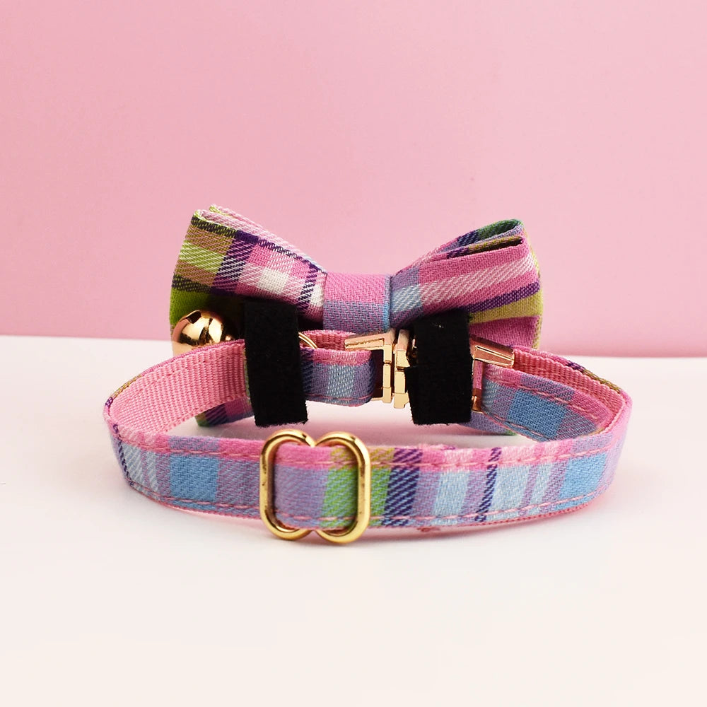 Plaid Pattern Cat Collar Bowknot Adjustable
