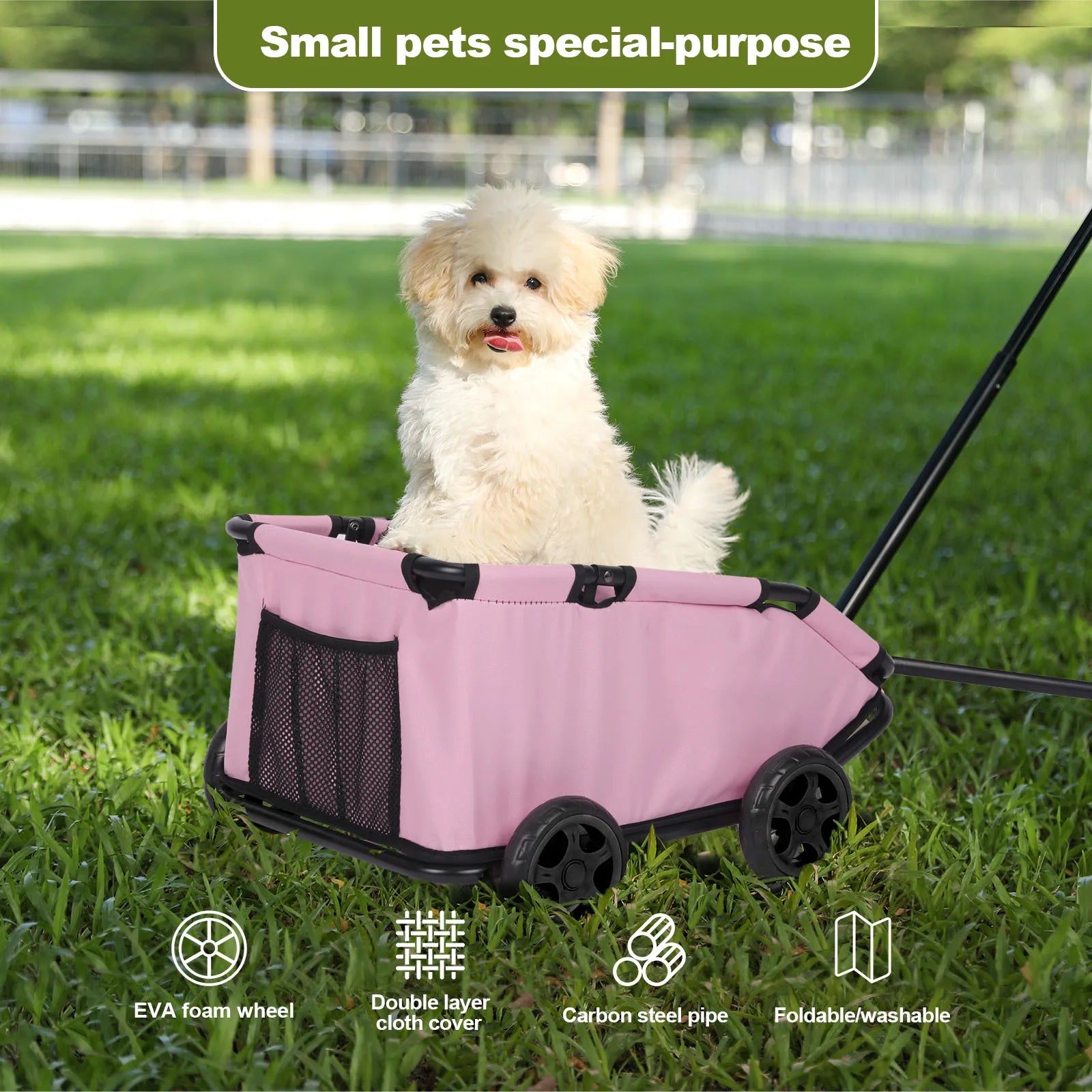 Small Pet Cart 4 Wheels, Lightweight Folding Dog/Cat Stroller