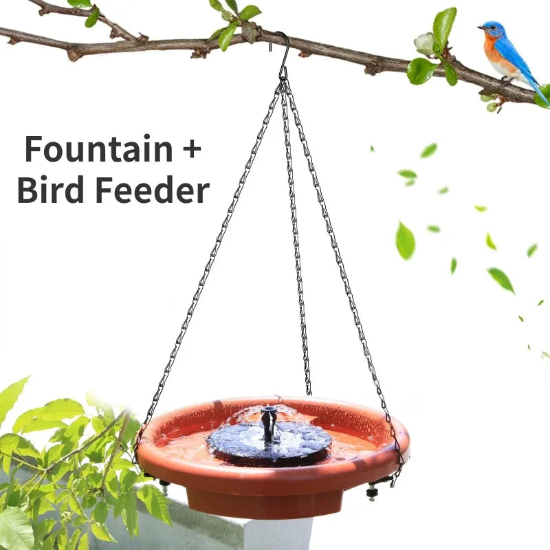 Solar Powered Bird Bathtub/Fountain Hanging Bird Feeder Garden