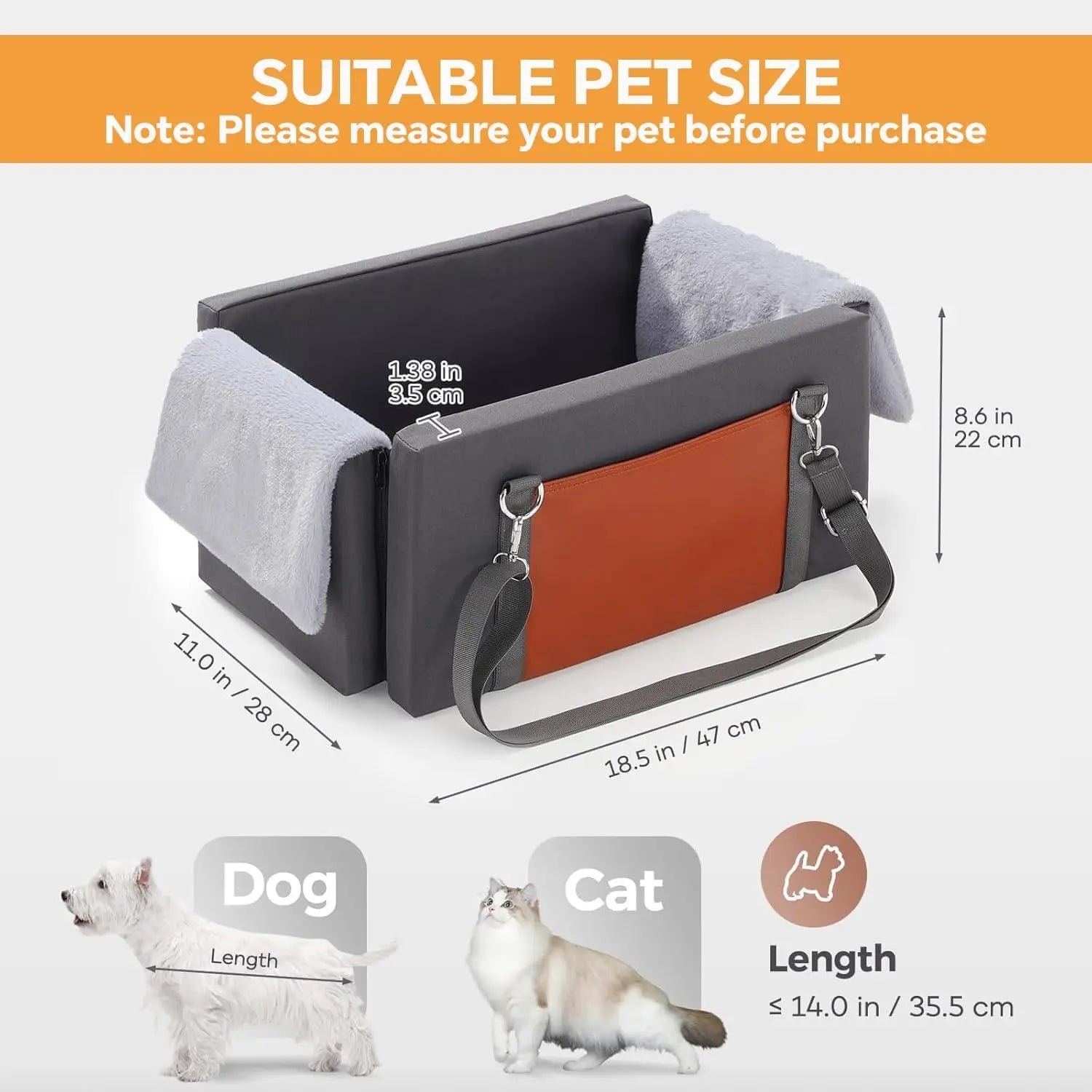 Center Console Dog/Cat Car Seat with Double Belts