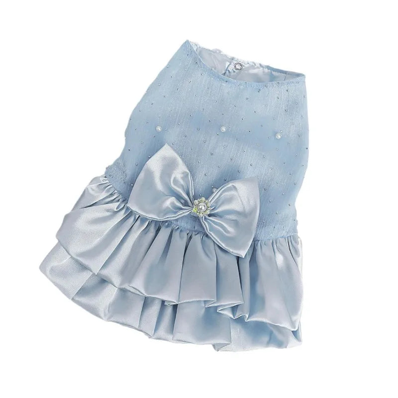 Dog/ Cat Blue Bow Wedding Dress        Pet Dress Dog Cat Hair Loss Prevention Spring/Summer Princess Puppy Pearl Maltese Bear Dress