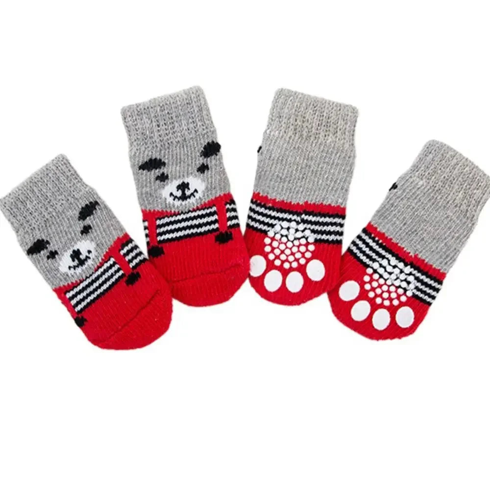 4Pcs Pet Anti-slip Socks for Autumn/Winter