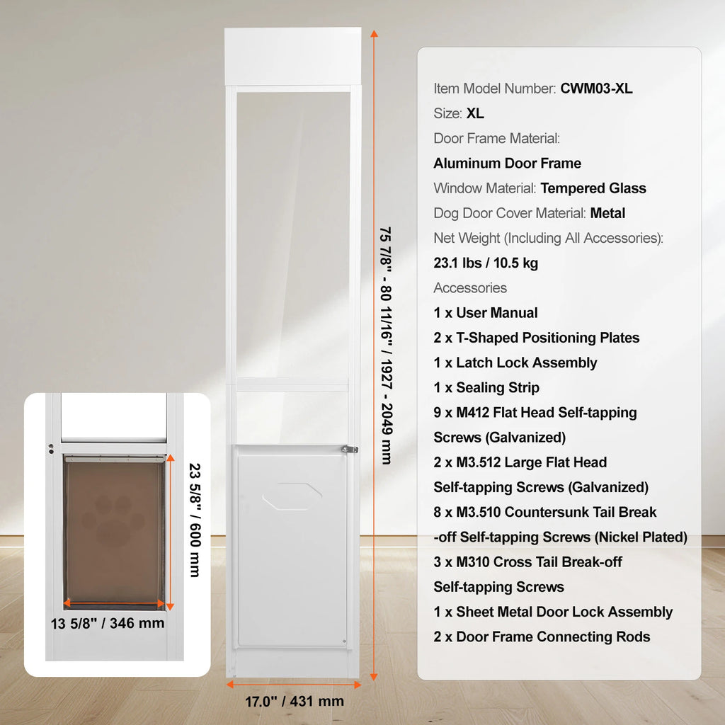 Dog Door Sliding Glass Door, Adjustable Heights