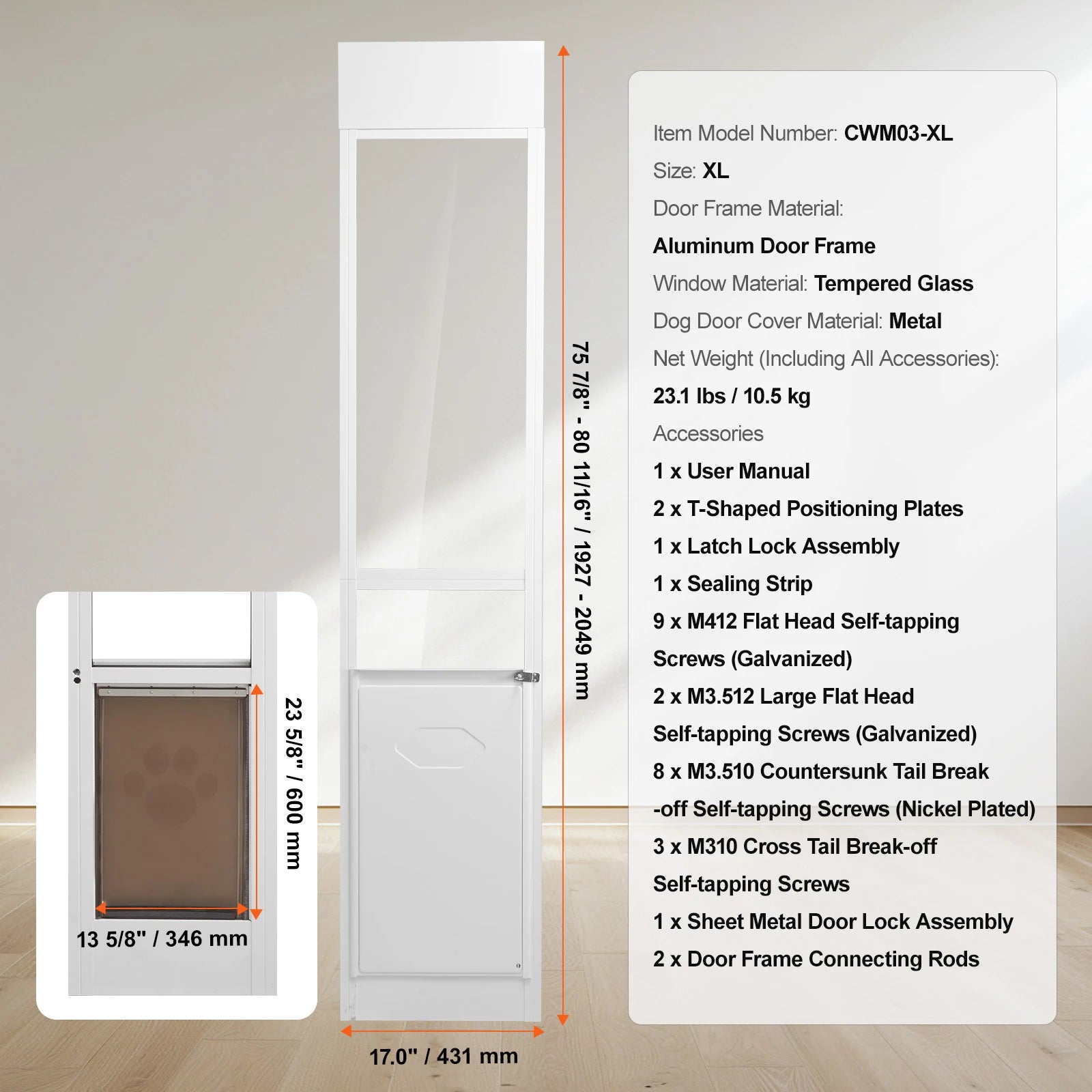 Dog Door Sliding Glass Door, Adjustable Heights