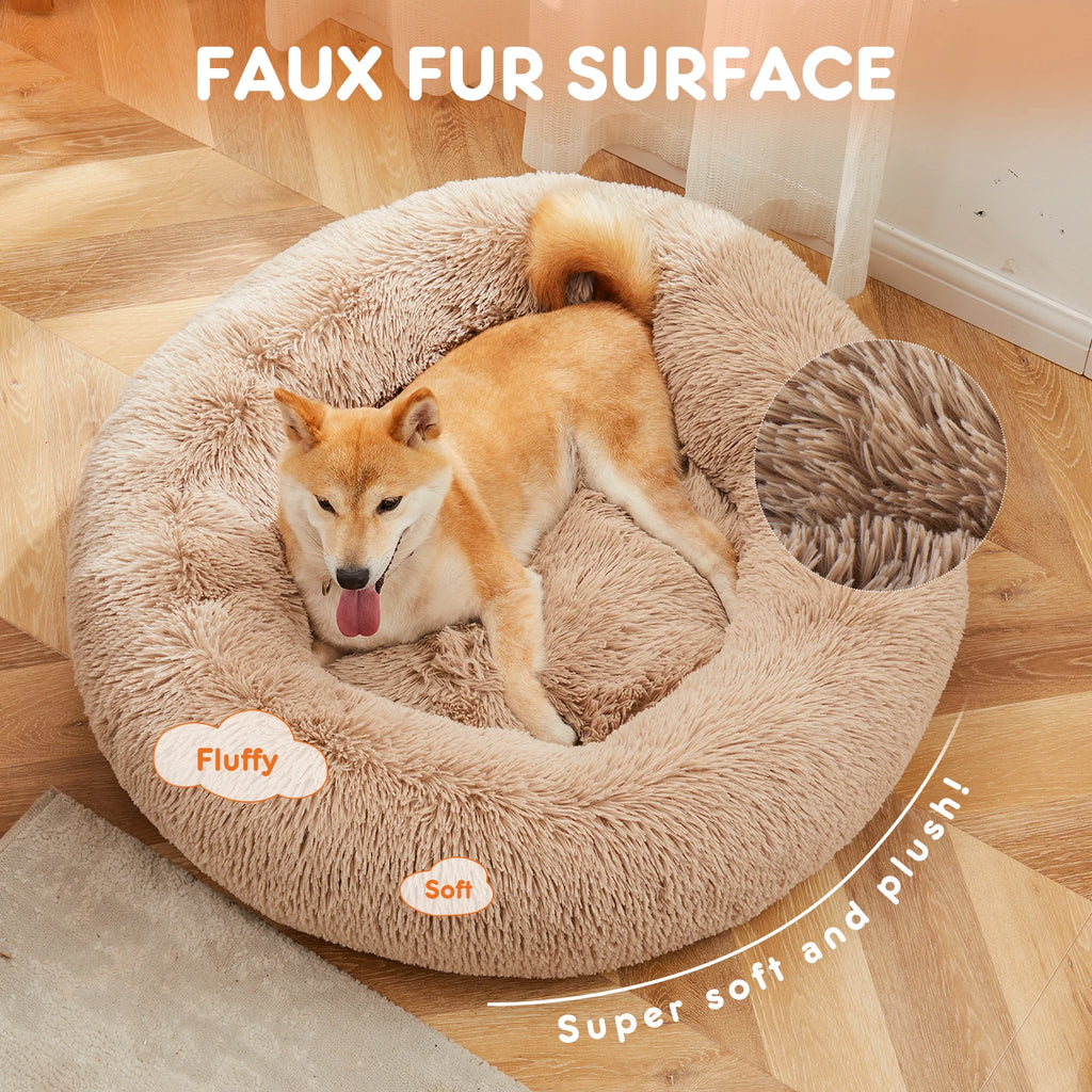 Fluffy Calming Dog/Cat Bed, Faux Fur, Washable, Anti-Slip