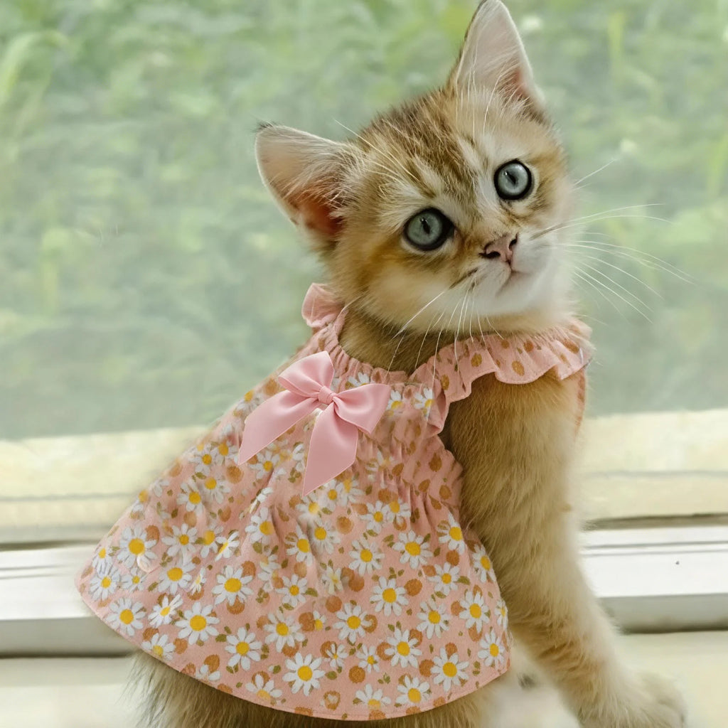 1pc Skirt Pet Dress Summer Dress Romantic Style With Pink Floral Print, Small Dog Clothes Pet Clothing Chihuahua Skirt