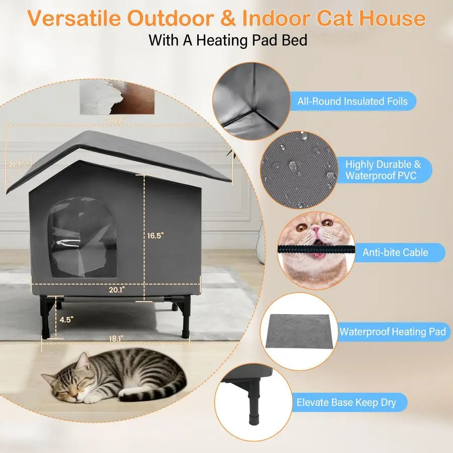 Elevated Outdoor Feral Cats Shelter with Soft Mat