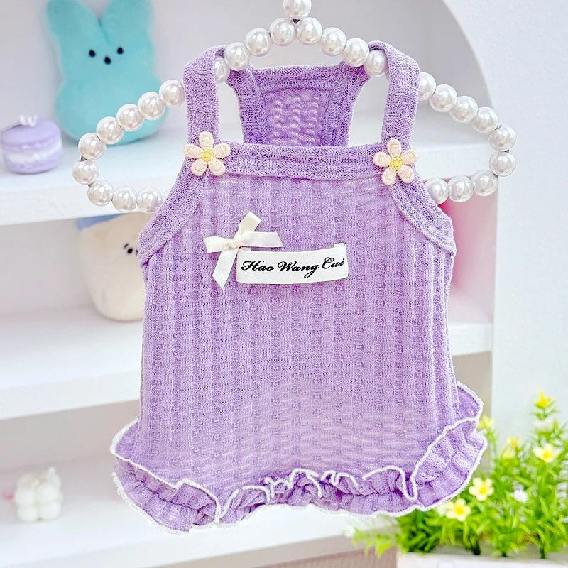 Summer Pet Clothes, Thin Breathable Puppy Suspender Vest  Cooling Outfit Pet Costume for Small Medium Dogs