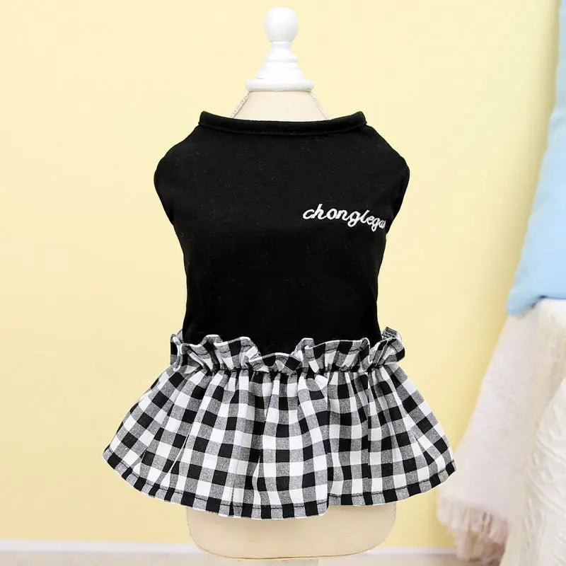 Summer Pet Dress Simple Plaid Luxury Skirts