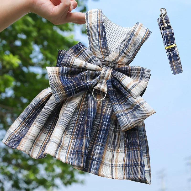 Cute Plaid Skirt Chest Strap Leash