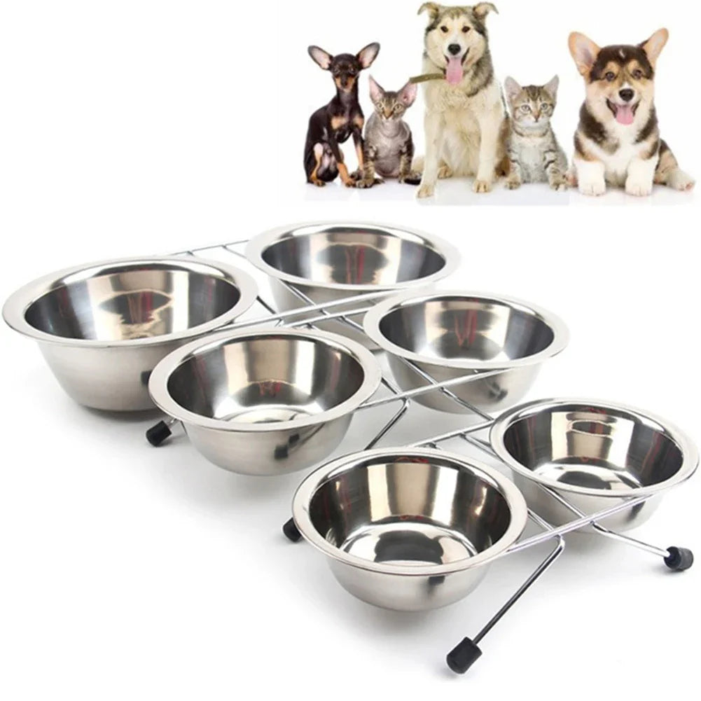 Pet Bowl Stainless Steel Double Bowls Durable Anti Slip