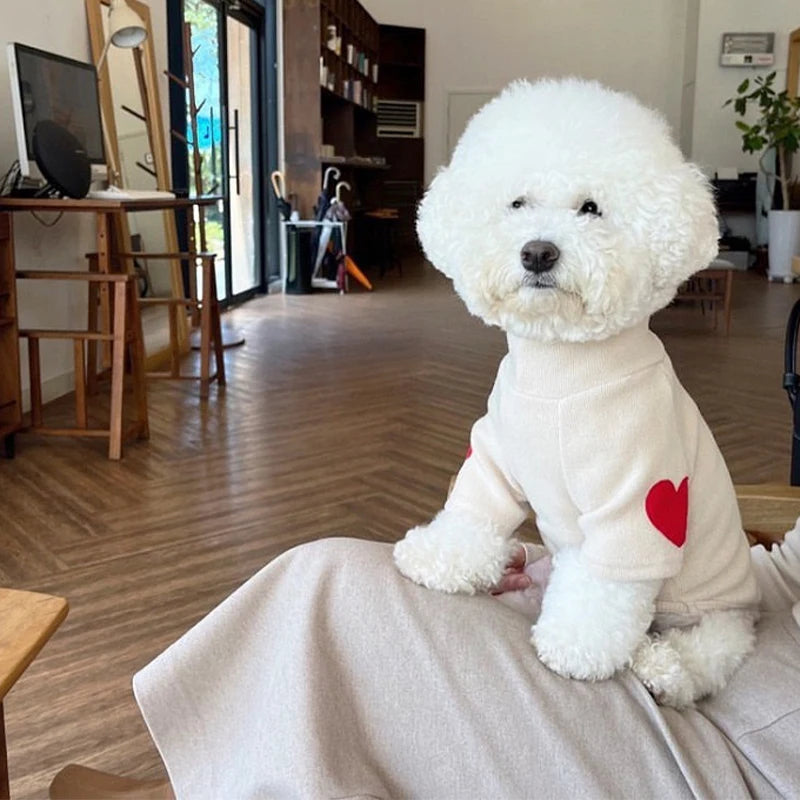 Winter Dog Shirt Heart-shaped Patch Embroidery Sweatshirt