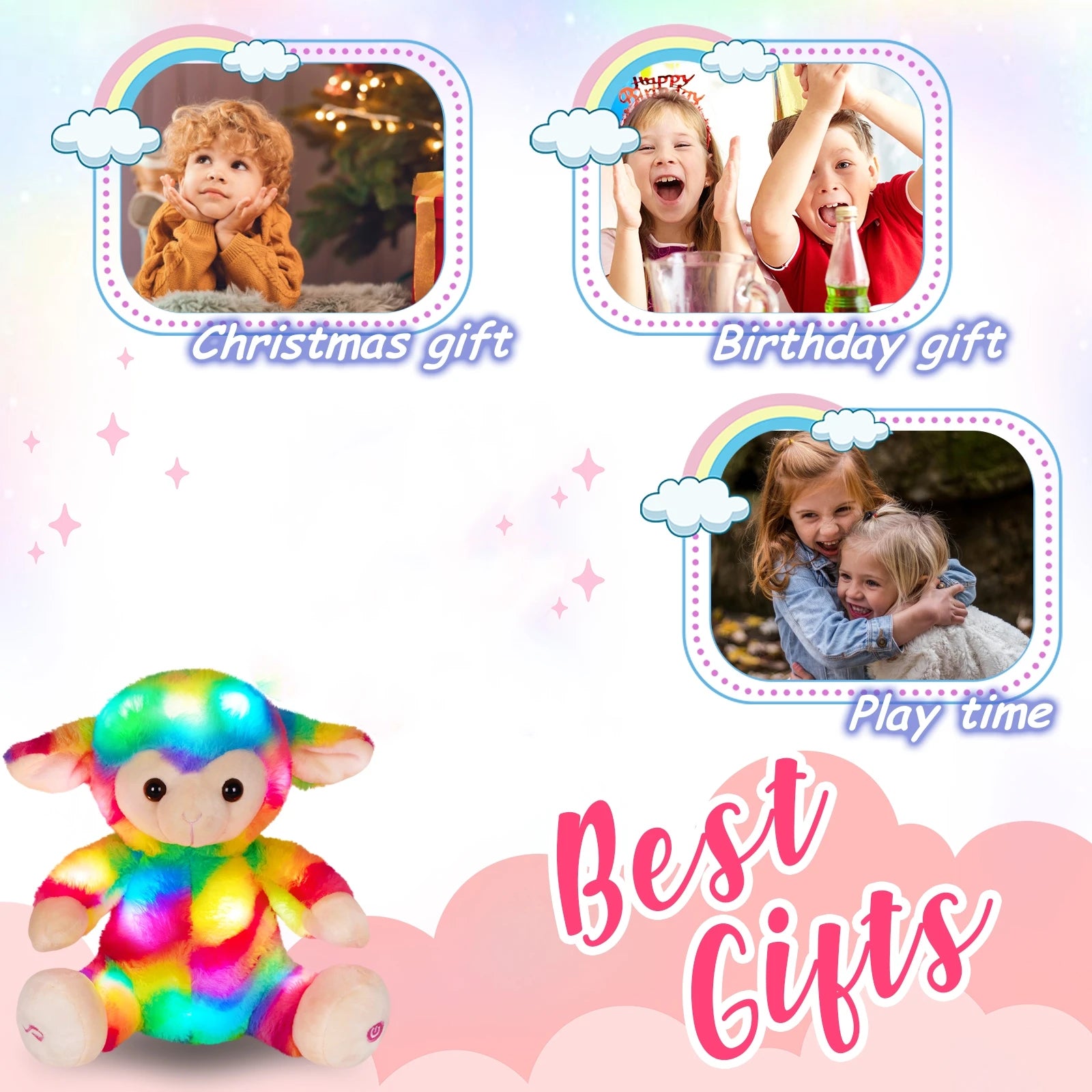 Musical Glowing Rainbow Stuffed Animal w/Colorful Lights