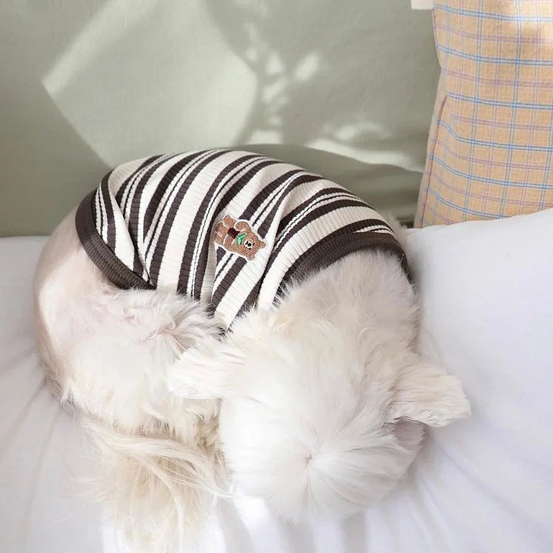Summer Pet Clothes Bear Print Striped Shirts  Thin Vest Puppy Cat Soft Vest Fashion Pet Costume French Bulldog Clothes