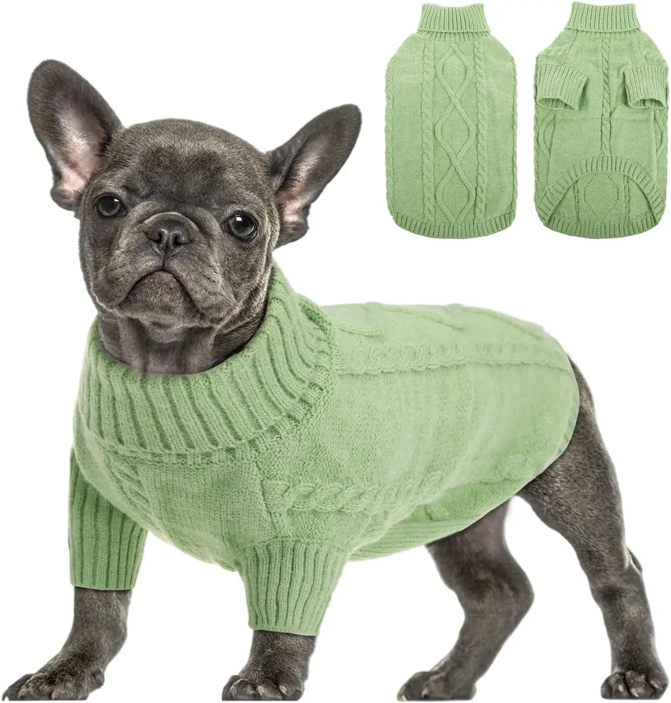Warm Cable Knit Green Dog Sweater