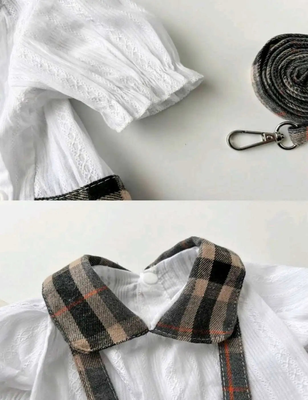 1pc Cute Dog Clothes, Plaid Dress w/Bowknot Back