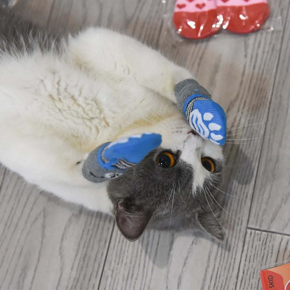 4Pcs Pet Anti-slip Socks for Autumn/Winter