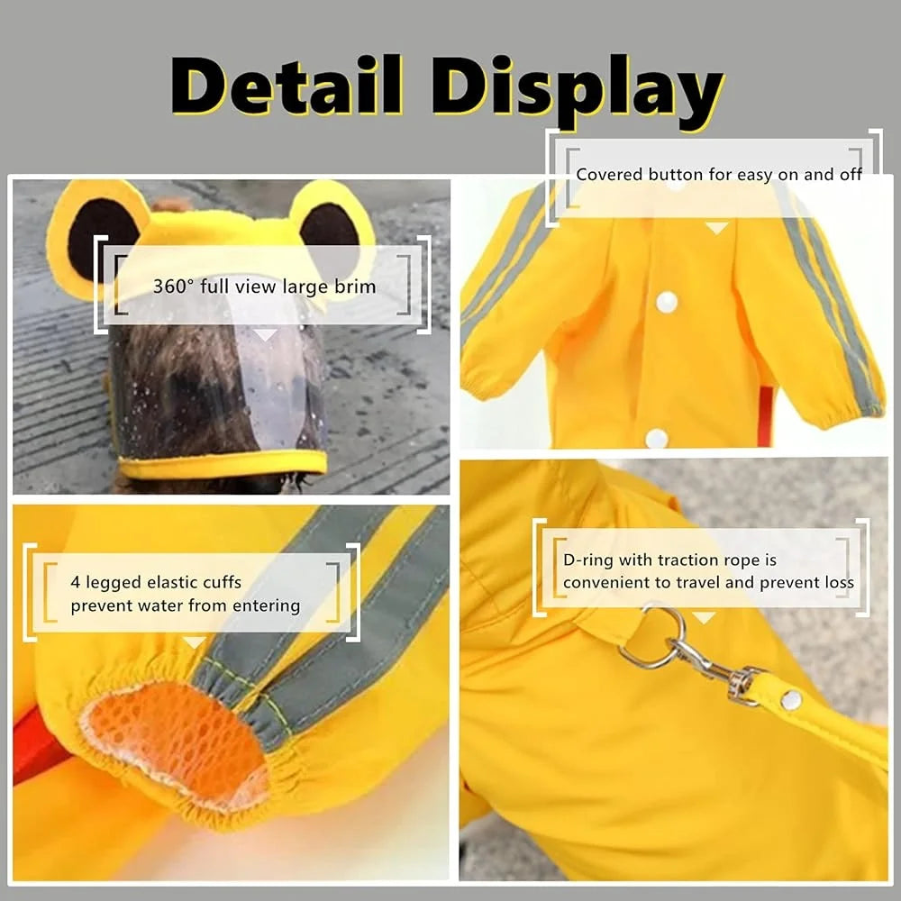 Waterproof Dog Rain Jacket Reflective Raincoat Poncho with Leash Medium Dogs Easy to Clean Comfortable Durable Pet Apparel