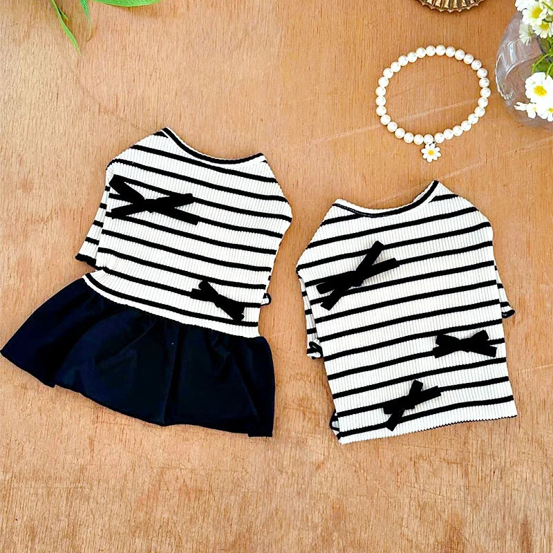 Luxury Dog Clothes Bow Striped Print