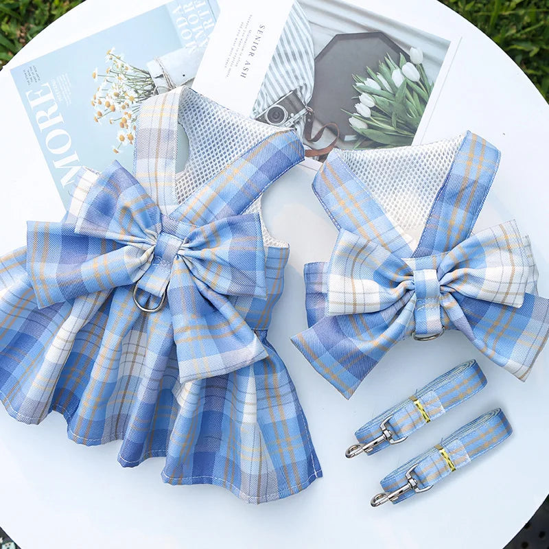 Cute Plaid Skirt Chest Strap Leash