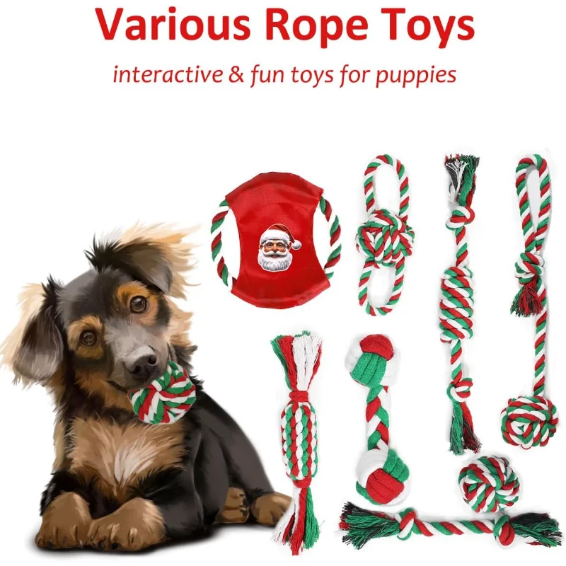 Christmas Dog Toys 15 Pack, Tough Rubber And Rope Toys