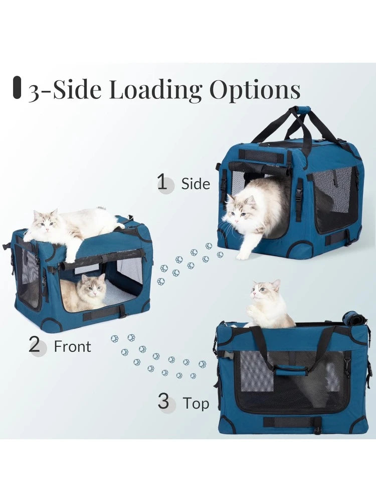 Extra Large Cat Carrier for 2 Cats, Collapsible Soft Sided Pet XL Crate for Large Mudium Big Cat 20lbs+, Car Travel Portable Bag