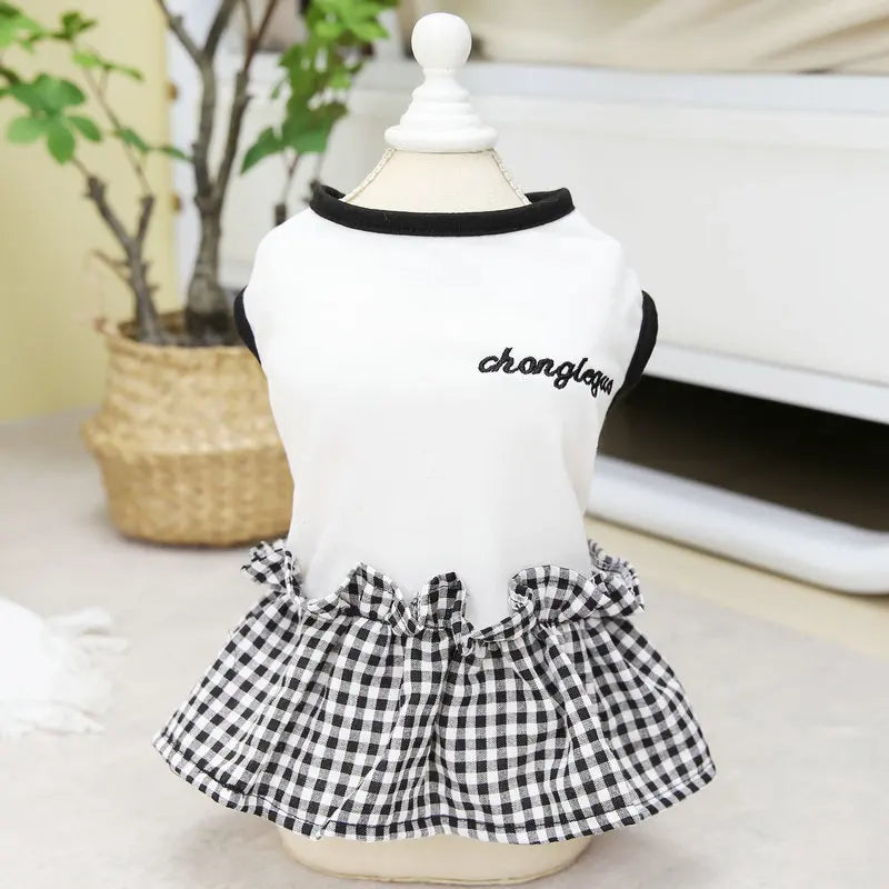Summer Pet Dress Simple Plaid Luxury Skirts