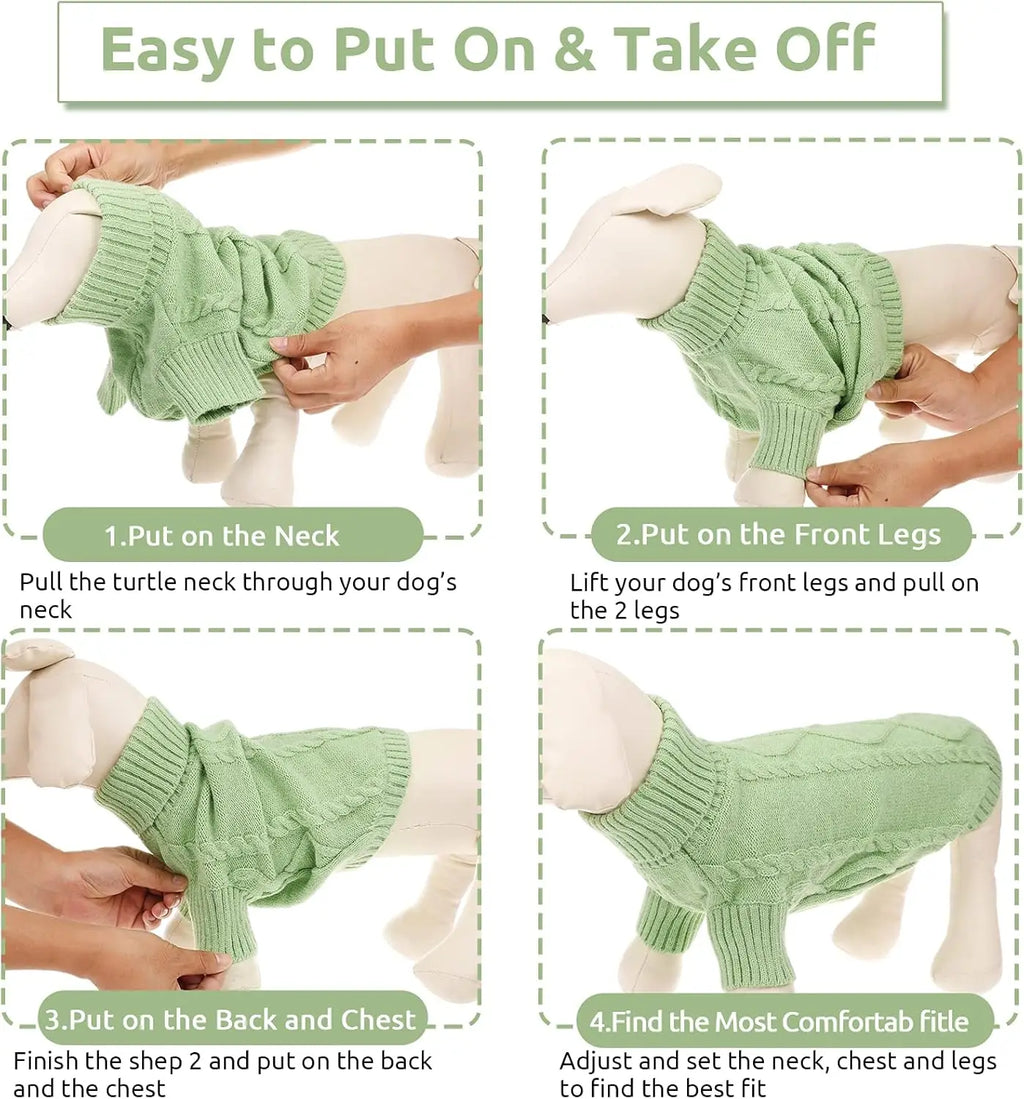 Warm Cable Knit Green Dog Sweater