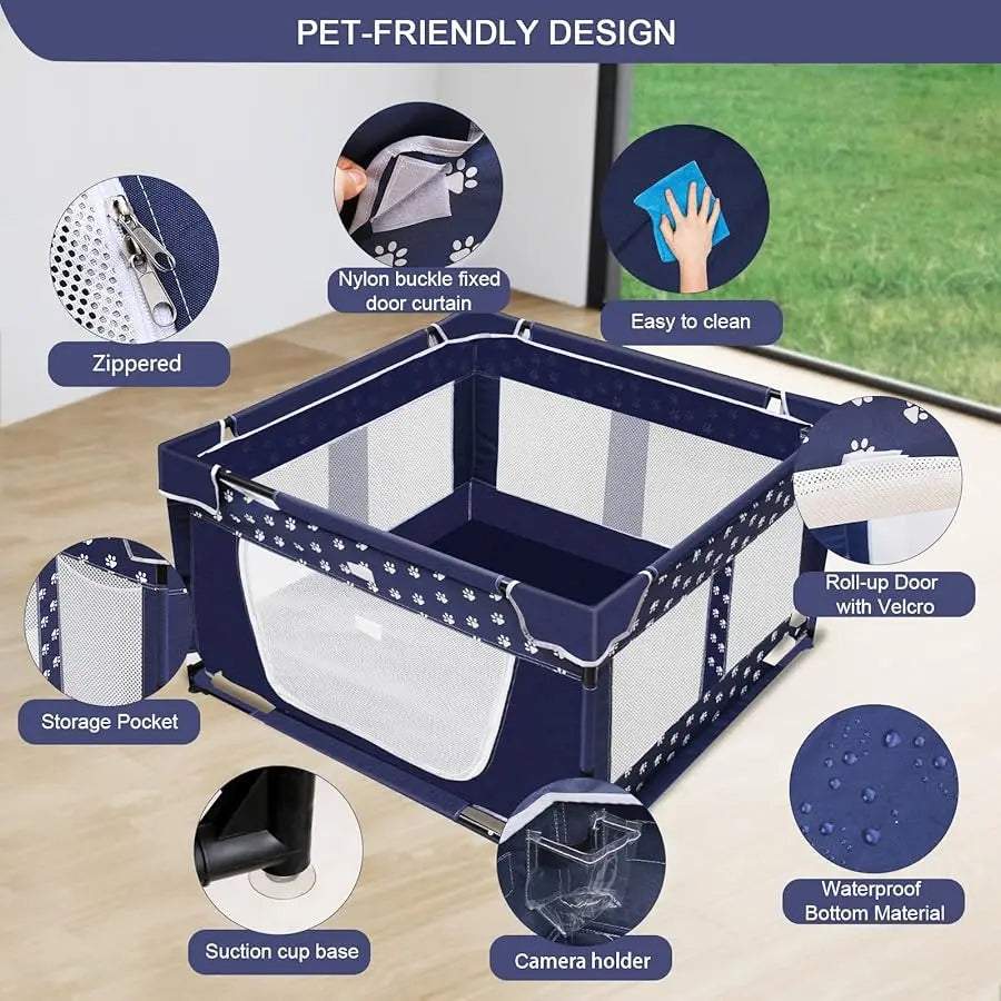 Puppy Playpen, 43.3x43.3 Inch Large Dog Play Pen for Small Pets Cats with Zipper Gate Dog Fence, Thickened Oxford Fabric Dog Pla