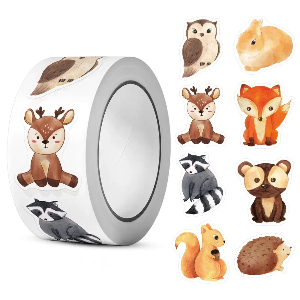 500 Pcs/Roll Heterotypic Forest Animals Stickers 2.5cm/1.0'' Art Labels Learning Rewards