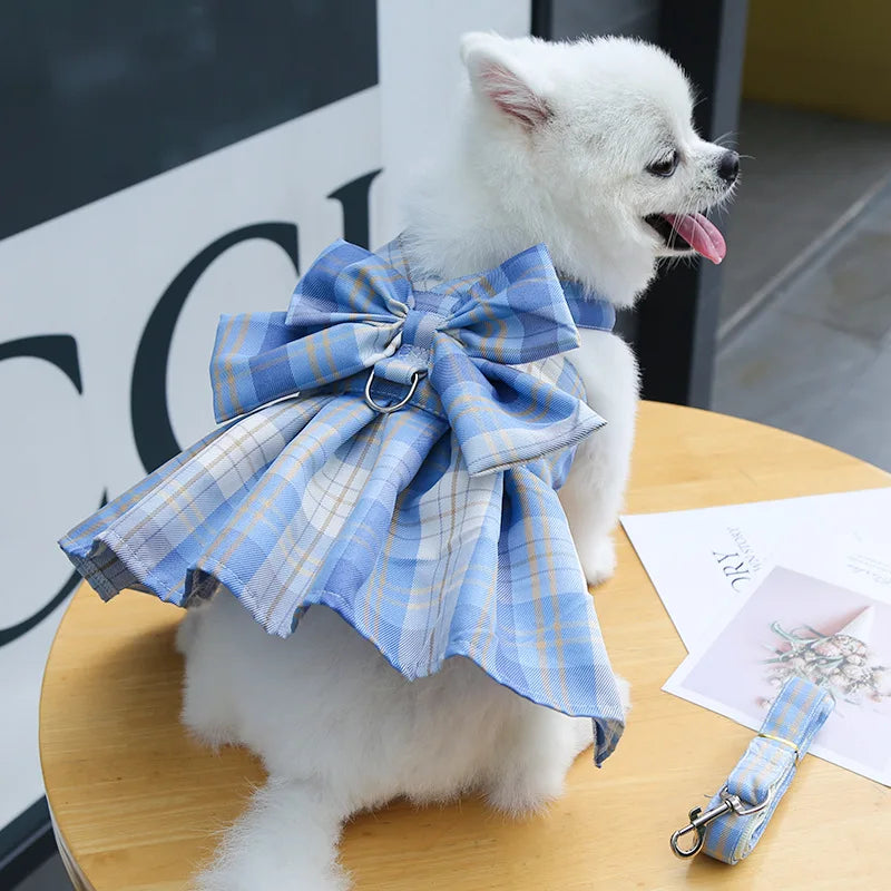 Cute Plaid Skirt Chest Strap Leash