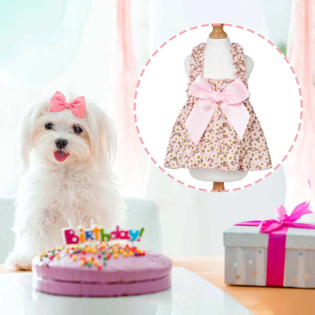 1pc Skirt Pet Dress Summer Dress Romantic Style With Pink Floral Print, Small Dog Clothes Pet Clothing Chihuahua Skirt